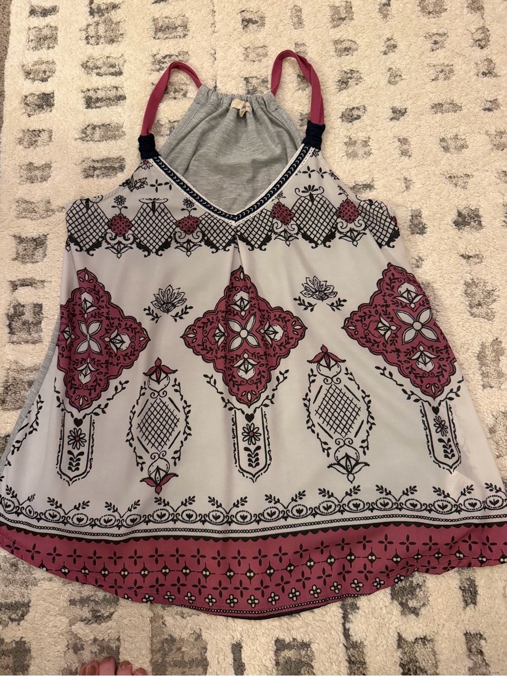 Rewind Pink and White Printed Tank Top